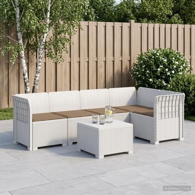 vidaXL - 5-Zits - Tuinbank - met - Kussens - Rattanlook - PP - Wit