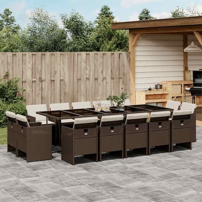 vidaXL - 15-delige - Tuinset - met - kussens - poly - rattan - bruin