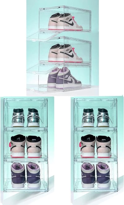 Transparante Schoenenkast van Acryl, Stapelbare Opbergoplossing met Magnetische Deur, 36 x 27 x 20 cm, Ideaal voor Organisatie en Bescherming van Schoenen, Set van 9