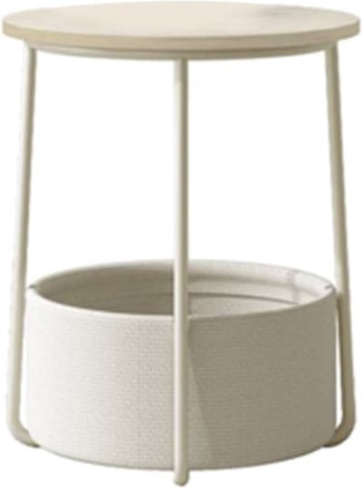MIRA Home - Bijzettafel - Nachtkastje - Stoffen Mand - Crème wit - 45x45x50cm