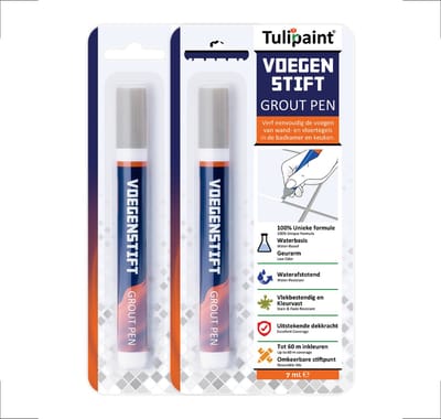 DuoPack - Tulipaint Voegenstift (Lichtgrijs) - Voegenmarker Voegenpen Voegenverf Voegverf - Voegstift - voegen verven schilderen - voegenfris - voegenreiniger - voegen verf - tegelvoegen schoonmaken schoonmaakmiddel - tegelvoeg voeg stift marker pen
