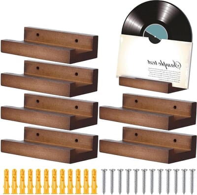 Platenhouder - Muurrek - Muziek Opslag - Massief Hout - 6 Stuks - Rustiek