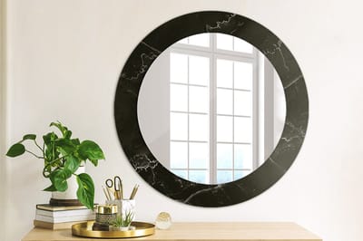 Coloray Bedrukte Spiegel - Marmeren steen Wandspiegel Met Print - 60 cm - Zwart Bedrukte Spiegel - Wandspiegel Met Print - Wandspiegel Decoratieve Print - Bedrukte Spiegel