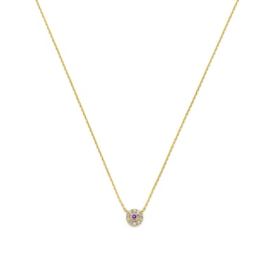 9NBG-0983 - New Bling - Ronde ketting met witte en roze zirkonia - 14kt geelgoud - 43 cm, 5.6 mm