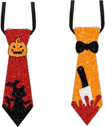 Halloween Kostuum Stropdas voor Volwassenen en Kinderen - Glanzend Pompoen Ontwerp, Verstelbare Feestaccessoire voor Halloween, Creatieve Cosplay Stijl, 25cm