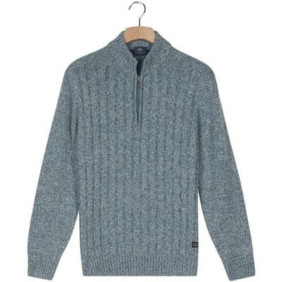 Baileys Trui Vertical Texture Half Zip Front Drop Needle Knit Mid Denim Blue / male