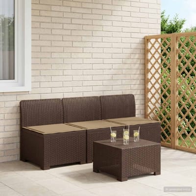 vidaXL - 3-Zits - Tu - bank - met - Kussens - Rattan - Look - 3-zits - PP - Bruin