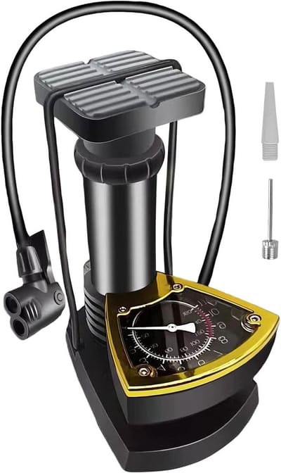 Voetpomp - Band Pomp - Bandenspanning Controleren - Met Manometer - Compact Ontwerp - Zilver