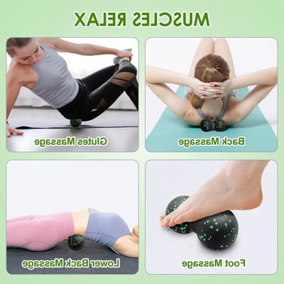 Massageballen en Kleine Fasciaroller Set voor Stressverlichting en Ontspanning van Spieren, Duo Ball voor Rug, Voet en Nek (Groen)