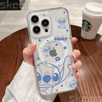 Disney Stitch en Angel Transparant Telefoonhoesje Voor iPhone 16 Pro Max 15 14 Plus 11 12 13 X XR XS Voor Magsafe Draadloze Oplaadhoes iPhone 15 Pro Max