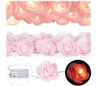 rozen lichtketting - 20 leds - op batterijen - warmwit - roze