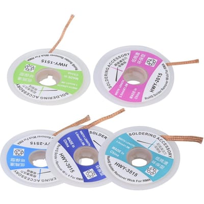 5 Pièces Mèche à Souder Fil à Dessouder Tresse Dissolvant de Soudure Pompe à Dessouder 1,5m