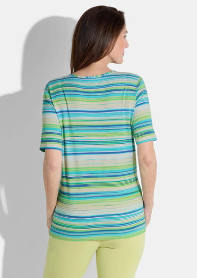 Shirt van viscose in streepdessin - turquoise / lichtgroen / wit - Gr. 48 van Goldner Fashion