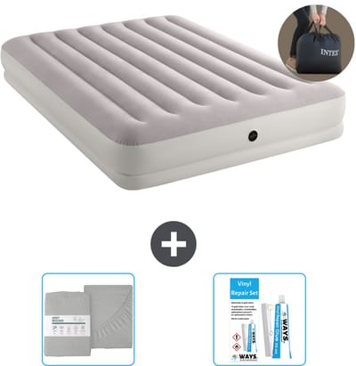 Intex Luchtbed - 2-Persoons - 152 x 203 x 30 cm - Grijs - Inclusief pomp - Hoeslaken en Reparatieset