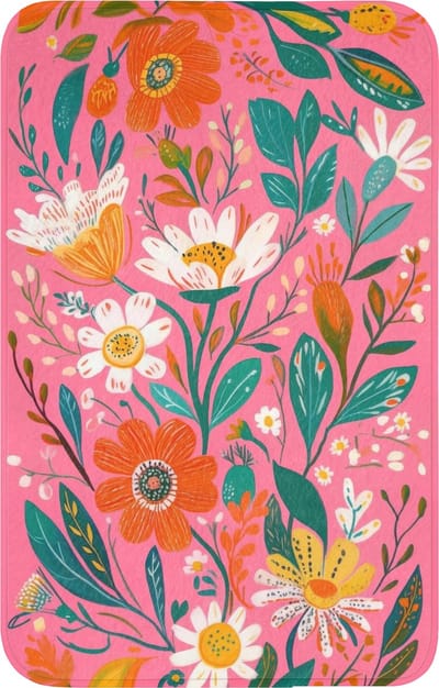 WC mat 50x80 cm - Antislip - Roze - Bloemen - Wit - Oranje - Toiletmat - Vloermat - Douchemat - Toilet tapijt - Toiletmatten