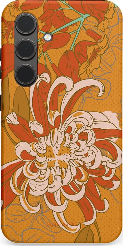 Casetastic hoesje geschikt voor Samsung Galaxy S24 - Dubbellaagse bescherming - Bloemige lente - Fashion Case - Okergeel Terracotta Beige