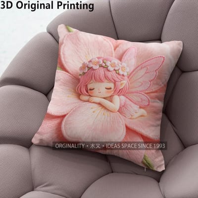Roze Bloemfee Sierkussenhoezen Patroon Kussenhoes Geschikt Voor Bank Slaapkamer Auto Kussenhoes 50x50cm
