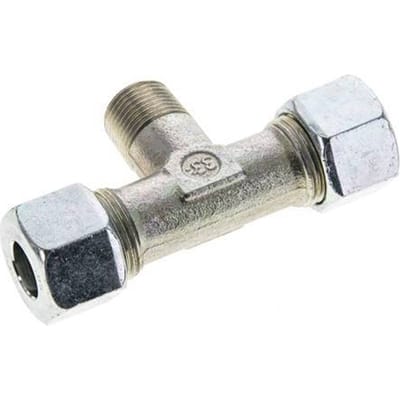 12S & R3/8'' Verzinkt Stalen T-stuk Snijringkoppeling Buitendraad 630bar ISO 8434-1