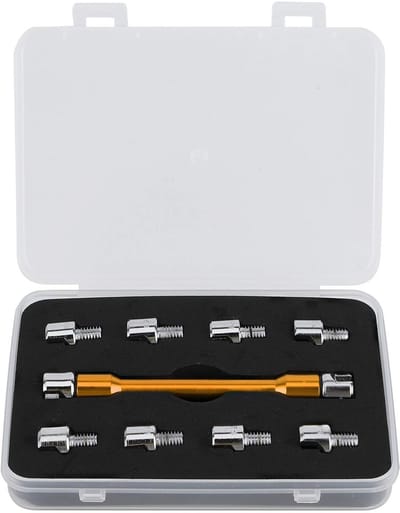 Dailygoods- Spaken Sleutel Universeel - Aluminium/IJzer - Lengte 93mm - Geschikt voor 10 Maten - Vervangbare Mondstukken - Voor de Meeste Motorfietsen - Spakenwrench