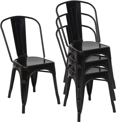 Set van 4 stoelen MCW-A73, bistrostoel stapelstoel, metalen industrieel design stapelbaar ~ zwart