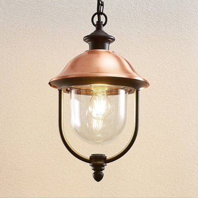 Lindby - Hanglampen buiten - 1licht - Aluminium, koper, kunststof - H: 37 cm - E27 - zwart, koper