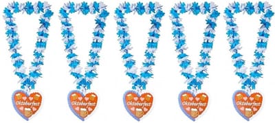5x Bloemenkransen/hawaiikransen Oktoberfest blauw/wit - Bierfeest verkleed accessoires - Feestartikelen bloemenkransen