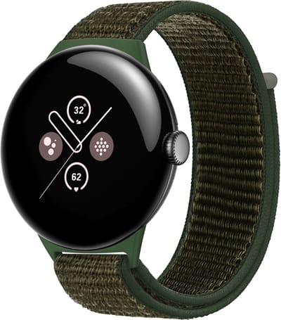 Strap-it Nylon smartwatch bandje met klittenbandsluiting geschikt voor Google Pixel Watch 5 (45 mm) / 4 (45 mm) / 3 (45 mm) - Groen