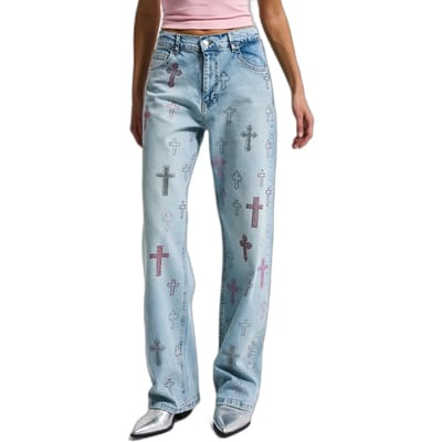 It's Basic - RHINESTONE LOOSE MID RISE JEANS