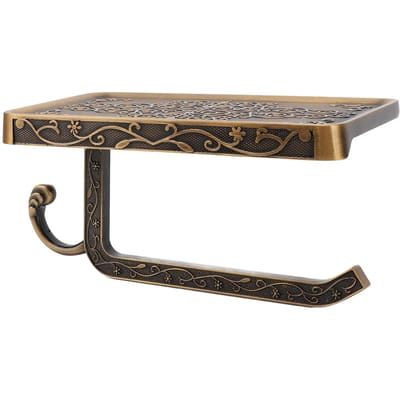 Porte-rouleau de papier toilette avec étagère en alliage d'aluminium mural Rétro Vintage Distributeur pour rouleau de papier toilette pour salle de bain black