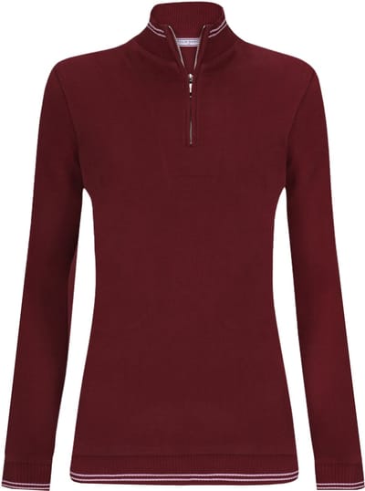 Felix Hardy Gebreide Trui Met Halve Rits - 100% Katoen Dames Bordeaux - Xl