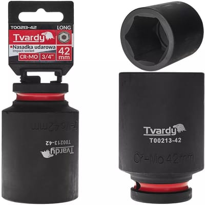 Tvardy Diepe slagdop zeskant 42 mm - chroom-molybdeenstaal - vierkante opname 19 mm - zwart - extra lang voor diepliggende moeren - voor slagmoersleutel en industrie