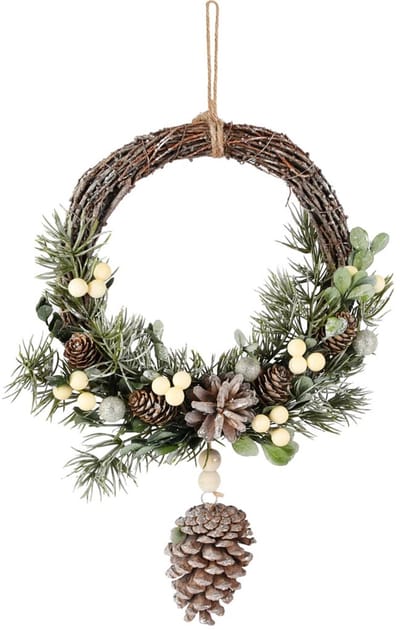 Dekoratief | Hanger krans m/dennenappels/takjes, naturel/groen, 27x7x48cm | A255590
