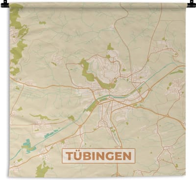 Wandkleed - Wanddoek - Stadskaart - Vintage - Tübingen - Plattegrond - Kaart - 180x180 cm - Wandtapijt