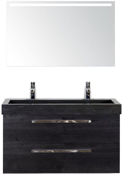 Seville Badmeubelset 100 cm - Black Oak - Wastafel Lucca 2 Kraangaten met Sence Spiegel