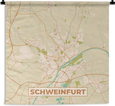 Wandkleed - Wanddoek - Kaart - Schweinfurt - Plattegrond - Stadskaart - Vintage - 180x180 cm - Wandtapijt