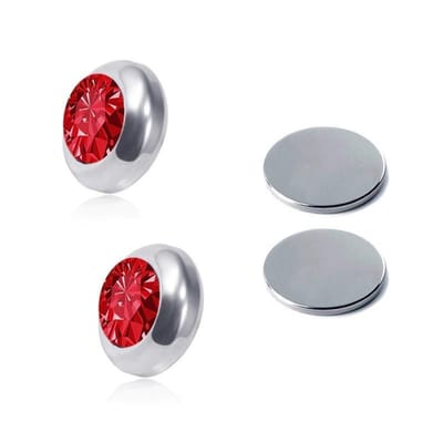 Fako Bijoux® - Magneet Oorbellen - Magnetische Oorbellen - RVS - 8mm - Kristal - Rood