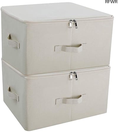 Opbergdozen met Deksel - Opbergkratten - Kast Opruimen - Inklapbaar Ontwerp - Set van 2 - Beige