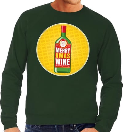 Foute kersttrui / sweater Merry Chrismas Wine groen voor heren - Kersttrui voor wijn liefhebber S