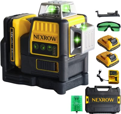 Nexrow® 12-lijn Kruislijnlaser - Zelfnivellerende 360° Graden Groene laser - Incl. 2x accu & handige draagkoffer - Lijnlaser - Bouwlaser - Laserwaterpas