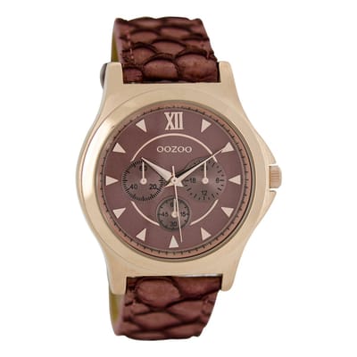 OOZOO Timepieces - Rosé goudkleurige horloge met koraalkleurige leren band - C6572
