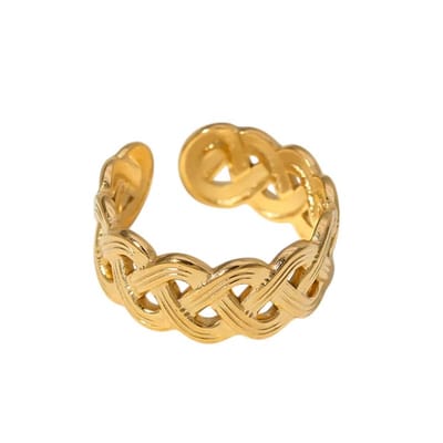 Aramat Jewels | Ringen | Stalen Verstelbare Open Ring - Vlecht Motief - One Size | Goudkleur | |10mm | Staal | Volwassenen | Verkleurd niet