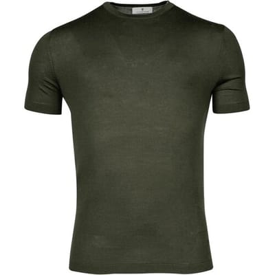 Thomas Maine Trui Fine Merino Crew Neck Short Sleeve Single Knit Donker Groen / male