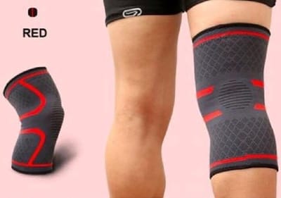Jumada's maat Large Kniebandage - Anti-Slip Strip, Bescherming tegen Blessures, Hulp bij Sporten met deze rode bandage - Maat L