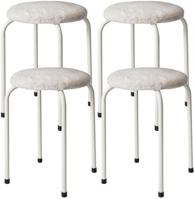 Home & Styling Bijzet krukje Furry white - 4x - metaal/stof - D40 x H48 cm - Meubels - Zitten