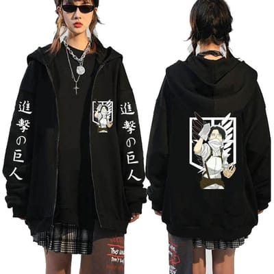 Aanval op Titan Rits Hoodies Casual Hip Hop Streetwear Sweatshirts Hoody Vrouwen Loog Mouw Hoodie Jas Kleding XL gray
