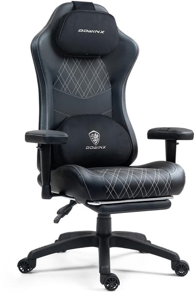 Dowinx Ergonomische Bureaustoel / Gamingstoel – Ergonomische bureaustoel met massage- en warmtefunctie – Ademende pocket spring zitting – Verstelbaar met voetsteun – Voor gamen en werken – Zwart-wit