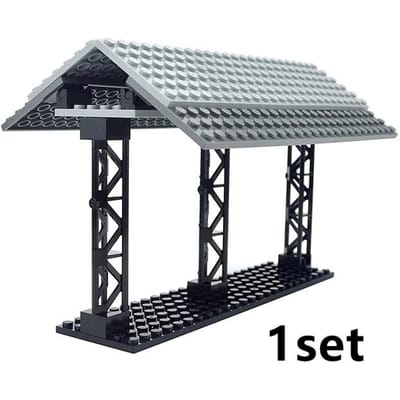 Bouwstenen Treinstation Perron Overkapping Seinlicht Gang Voetgangersbrug Scène Spoor Wegblokkade Paden Bakstenen Speelgoed gray