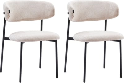 Colenis® - Daria Eetkamerstoelen Japandi - Set van 2 - Beige - Chenille Stof - Luxe Gestoffeerde Zitting - Industrieel Design - Metalen Poten - Stoel