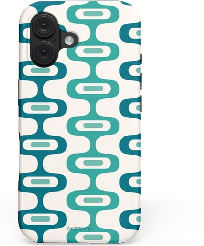 Casetastic hoesje geschikt voor Apple iPhone 16 - MagSafe - Dubbellaagse bescherming - Vormen vibe - Fashion Case - Wit Petrol Lichtgrijs Mintgroen