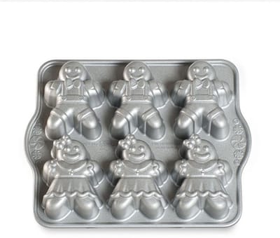 Bakvorm "Gingerbread Kids Cakelet Pan" - Nordic Ware | Sparkling Silver Holiday